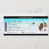 Beach Boarding pass ticket Bruiloft Save The Date (Voorkant)