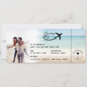Beach Boarding Pass Wedding Invitation with QR Cod Kaart (Voorkant)
