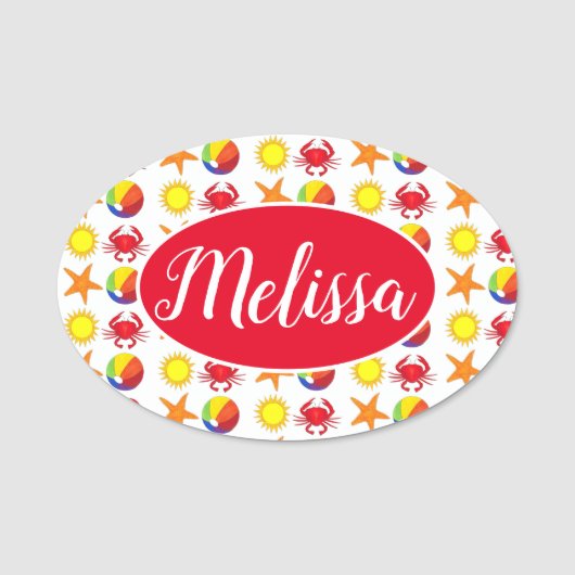 Beach Boardwalk Sun Crab Beachball Starfish Naamplaatje (Voorkant)