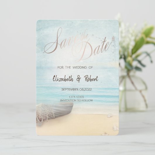 Beach Boat Lighthouder Save the Date (Staand voorkant)