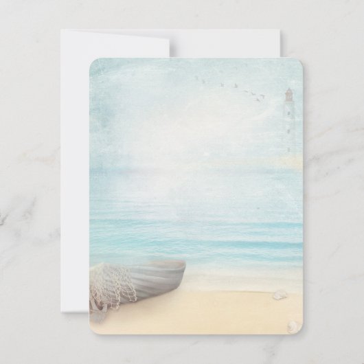 Beach Boat Lighthouse Rehearsal Dinner Kaart (Achterkant)