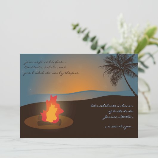 Beach Bonfire Invitation Kaart (Staand voorkant)