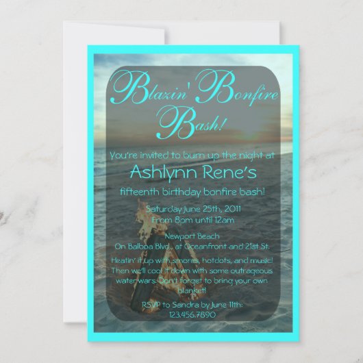 Beach Bonfire Invitation Kaart (Voorkant)