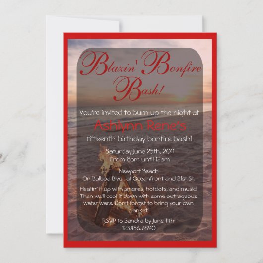 Beach Bonfire Invitation Kaart (Voorkant)