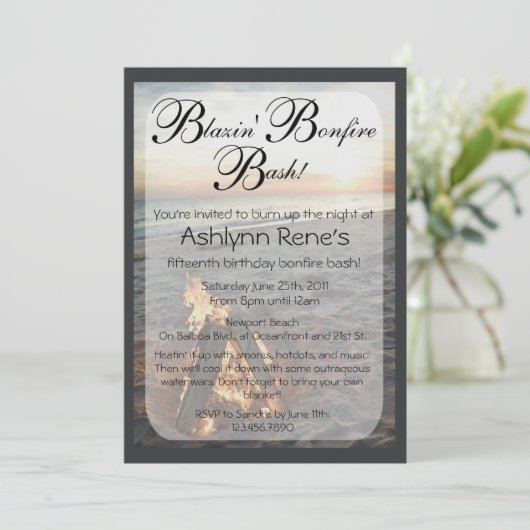 Beach Bonfire Invitation Kaart (Staand voorkant)