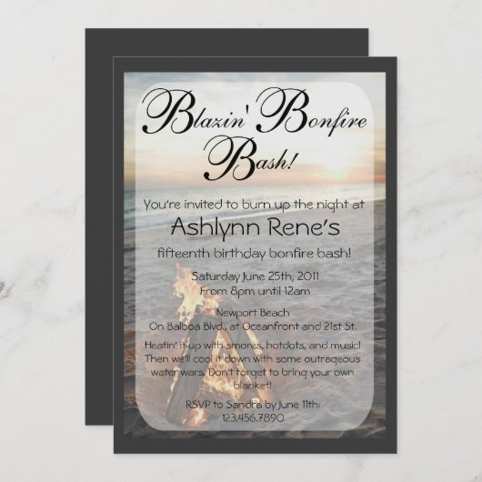 Beach Bonfire Invitation Kaart (Voorkant / Achterkant)