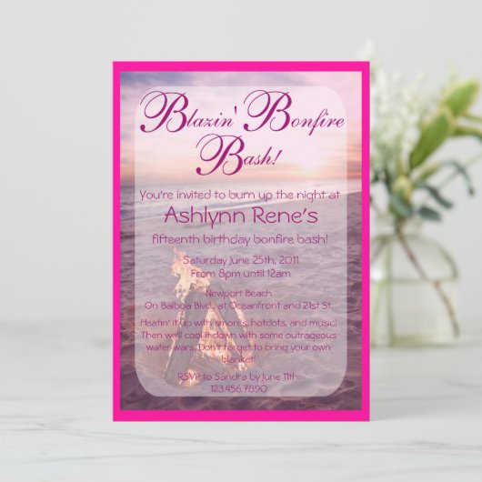 Beach Bonfire Invitation Kaart (Staand voorkant)