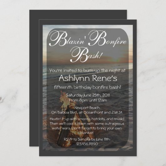 Beach Bonfire Invitation Kaart (Voorkant / Achterkant)