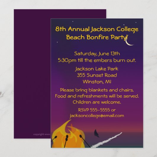 Beach Bonfire Party-uitnodiging Kaart (Voorkant / Achterkant)