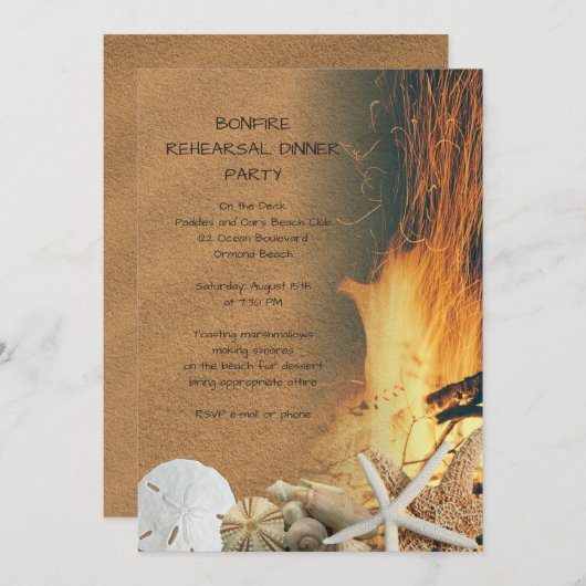 Beach Bonfire Rehearsal Dinner Party Invitations Kaart (Voorkant / Achterkant)