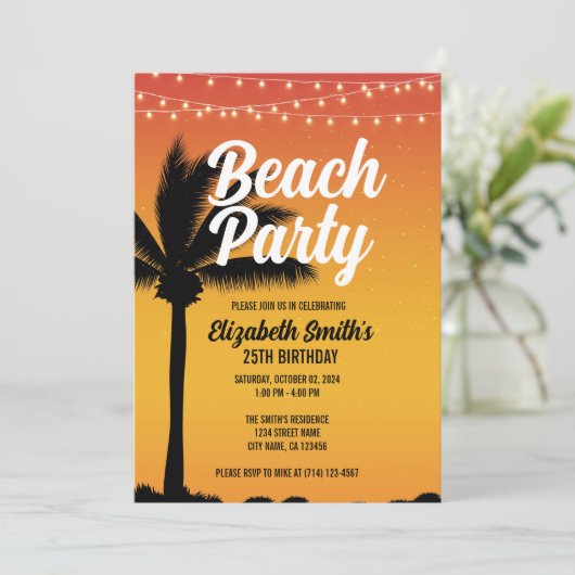 Beach Bonfire Thema Uitnodiging voor verjaardagsfe (Staand voorkant)