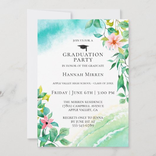 Beach Botanical Graduparty Invitation (Voorkant)
