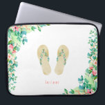 Beach Botanische Teenslippers Laptop Sleeve<br><div class="desc">Mooie waterverf botanische eilandbloemen en gebladerde teenslippers en voorzieningen,  gepersonaliseerde laptophoes.</div>