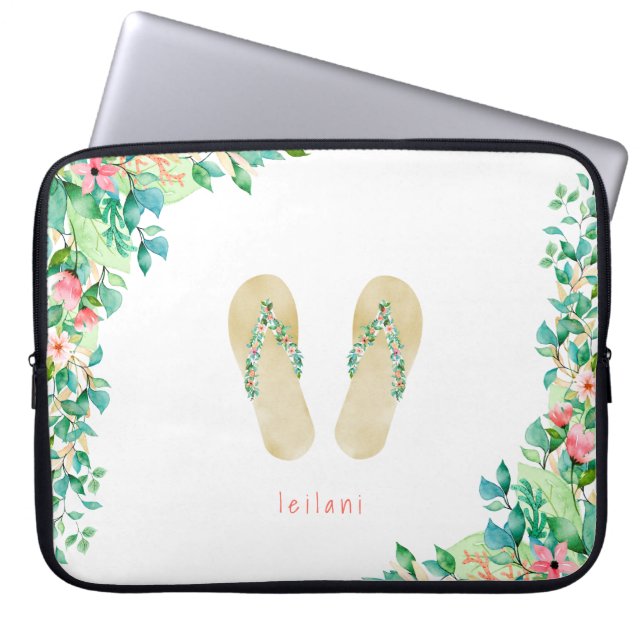 Beach Botanische Teenslippers Laptop Sleeve (Voorkant)