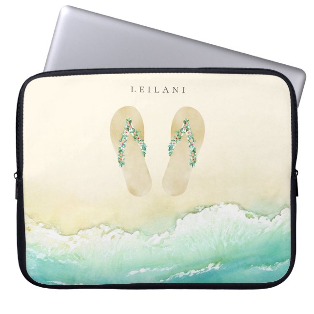 Beach Botanische Teenslippers Laptop Sleeve (Voorkant)