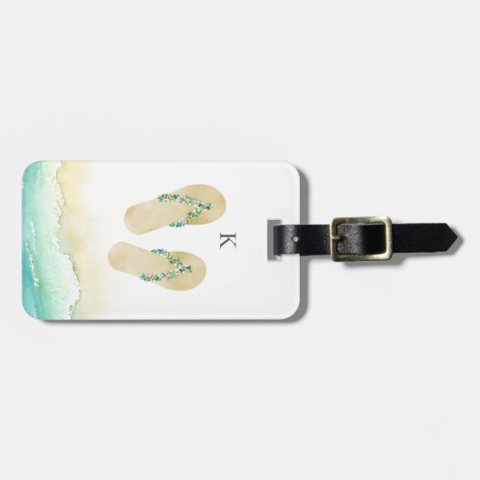 Beach Botanische Teenslippers Monogram Bagagelabel (Voorkant horizontaal)