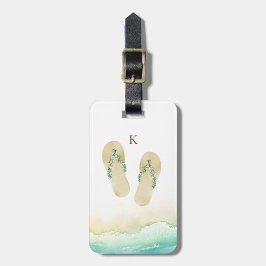Beach Botanische Teenslippers Monogram Bagagelabel (Voorkant verticaal)