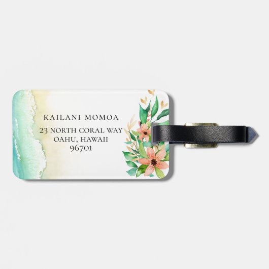 Beach Botanische Teenslippers Monogram Bagagelabel (Achterkant horizontaal)