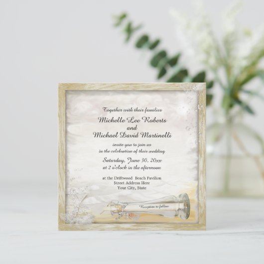 Beach Bottle Weddenschap Kaart (Staand voorkant)