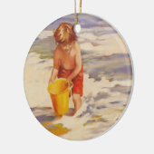 Beach Boy Child in oceaangolven Keramisch Ornament (Links)