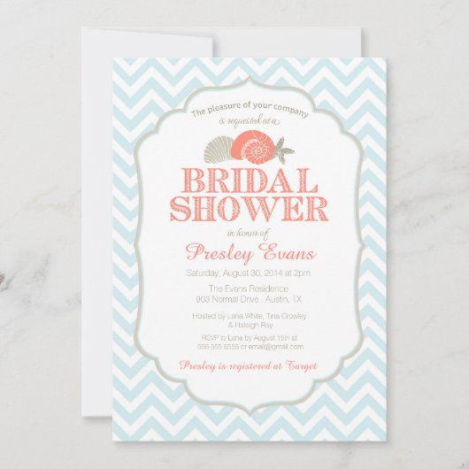 Beach Bridal Shower Invitation Nautical Shells Kaart (Voorkant)