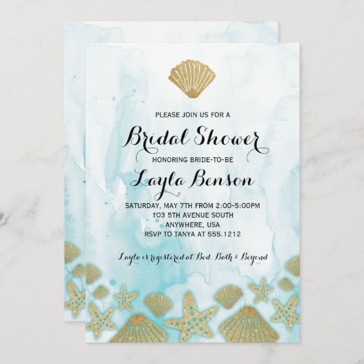 Beach Bridal Shower Uitnodiging (Voorkant / Achterkant)