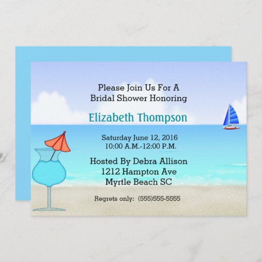Beach Bridal Shower Uitnodiging (Voorkant / Achterkant)