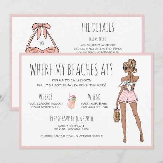 Beach Bride Bachelorette Party Weekend Itinerary Kaart (Voorkant / Achterkant)