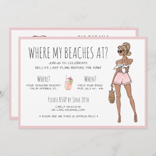 Beach Bride Bachelorette Party Weekend Itinerary Kaart (Voorkant / Achterkant)