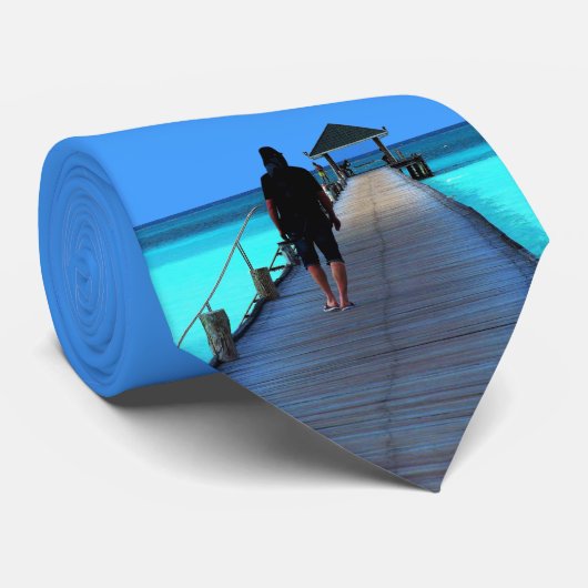 Beach Bridge Ocean Blue Water Vakantie stropdas (Opgerold)