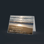 Beach Brother en Zuster in Law Jubileum Kaart<br><div class="desc">Gelukkige trouwjubileumkaart voor broer en schoonzus met golven die bij zonsondergang op het strand neerstorten,  en oprechte vers.</div>
