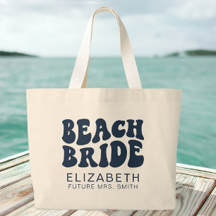 Beach bruid marine blauw koel vrijgezellenfeest grote tote bag