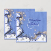 Beach bruiloft blauw wit zilver kaart (Voorkant / Achterkant)