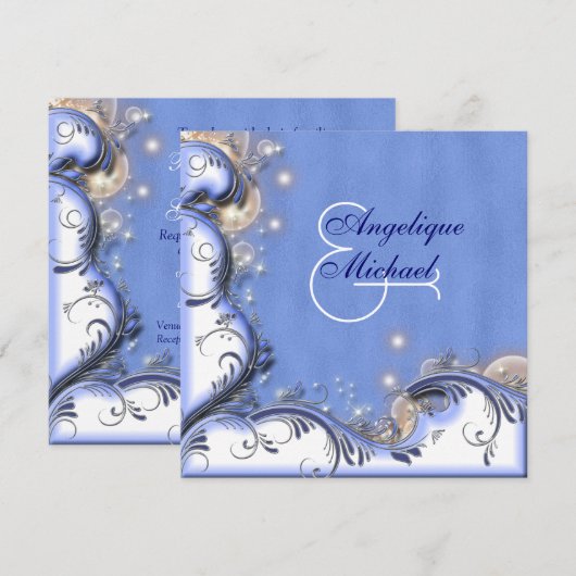 Beach bruiloft blauw wit zilver kaart (Voorkant / Achterkant)
