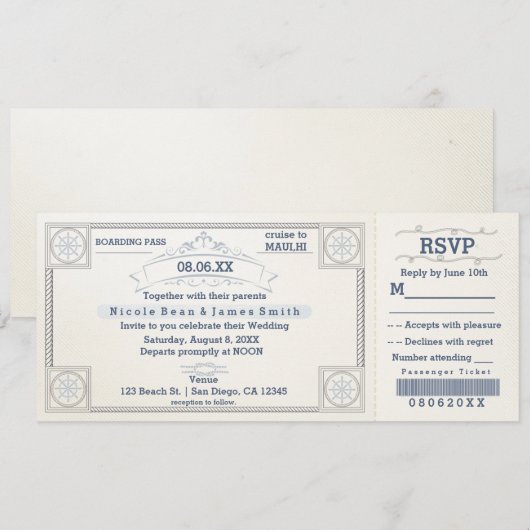 Beach Bruiloft  Boarding Ticket Uitnodigingen (Voorkant / Achterkant)