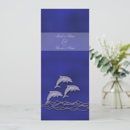 Beach bruiloft dolfijn blauw elegant kaart (Staand voorkant)