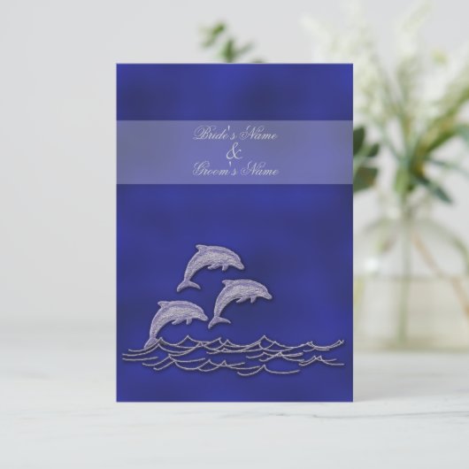 Beach bruiloft elegant dolfijn RSVP (Staand voorkant)
