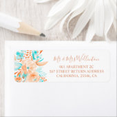 Beach bruiloft florale waterverf koraal blauwgroen etiket (Insitu)