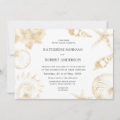 Beach bruiloft gouden blauwe bruiloft uitnodiging (Voorkant)