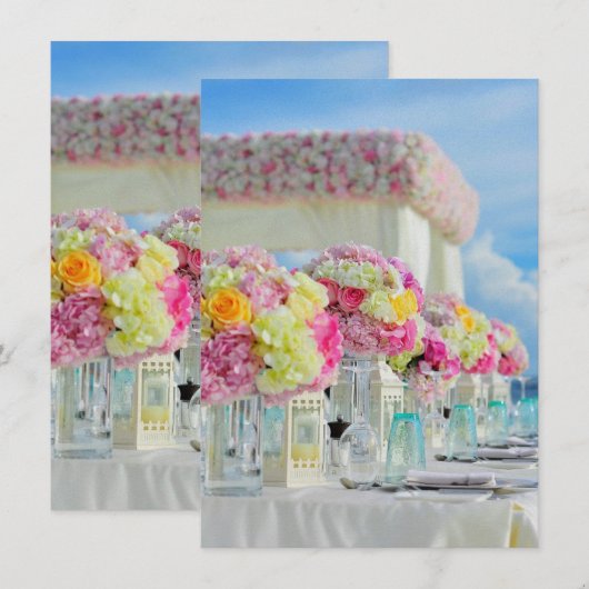 Beach, bruiloft, ontvangst, tabelinstelling, Cente (Voorkant / Achterkant)