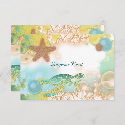 Beach bruiloft thema ~ Response rsvp card (Voorkant / Achterkant)