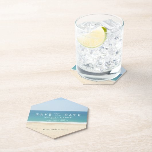 Beach bruiloft uniek sparen de datum kartonnen onderzetters (Insitu)