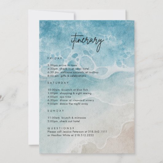 Beach bruiloft welkomstbrief reisschema kaart (Achterkant)