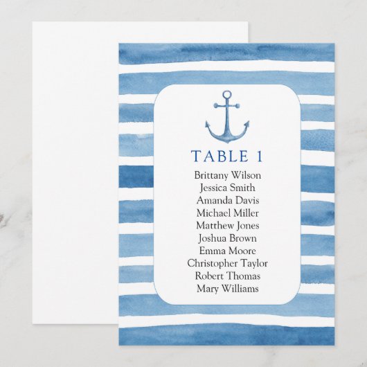 Beach bruiloft-zitkaart. Nautisch blauw anker Kaart (Voorkant / Achterkant)