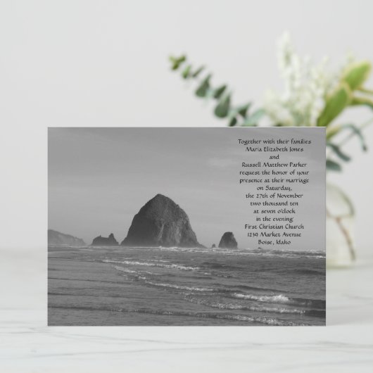 Beach bruiloft zwart-wit kaart (Staand voorkant)