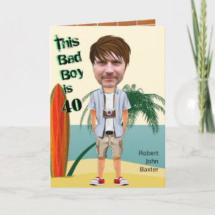 Beach Bum 40th Mannen Birthday Bad Boy Fun Cut-out Kaart