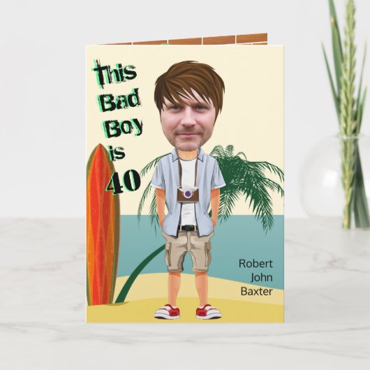 Beach Bum 40th Mannen Birthday Bad Boy Fun Cut-out Kaart (Voorkant)
