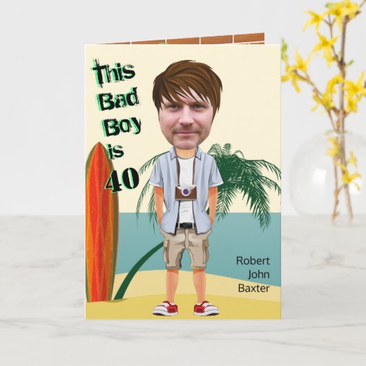 Beach Bum 40th Mannen Birthday Bad Boy Fun Cut-out Kaart (Gele Bloem)