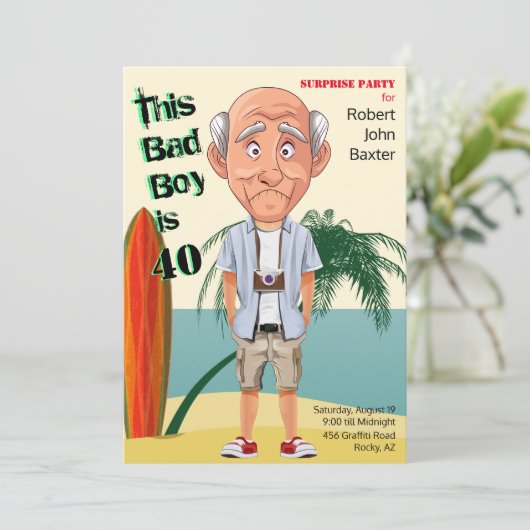 Beach Bum 40th Mannen Birthday Bad Boy Fun Kaart (Staand voorkant)
