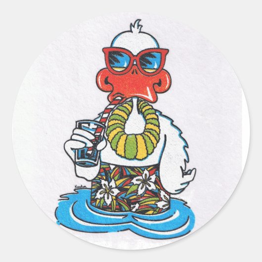 Beach Bum Duck Ronde Sticker (Voorkant)